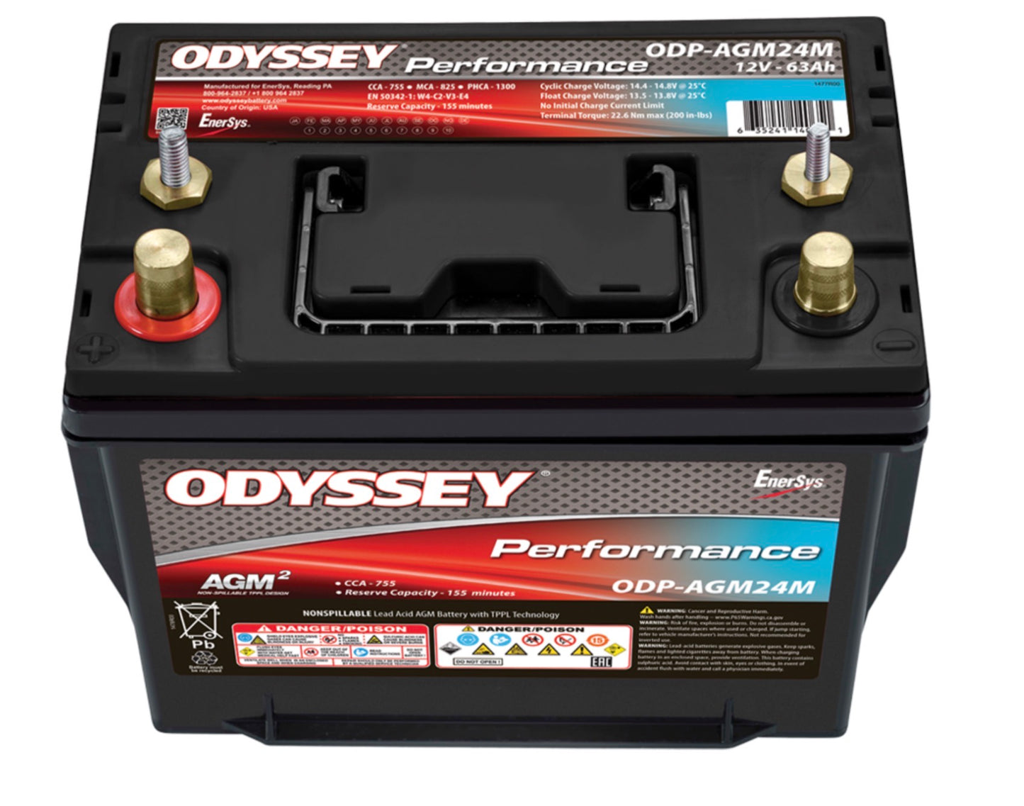 ODYSSEY Performance Battery ODP-AGM24M | 12V 63Ah Dual-Purpose Marine Battery