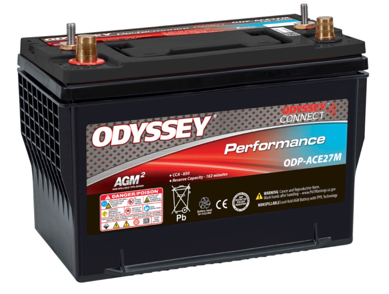 ODYSSEY Performance Battery ODP-ACE27M | 12V 85Ah AGM Marine Battery with Bluetooth Monitoring