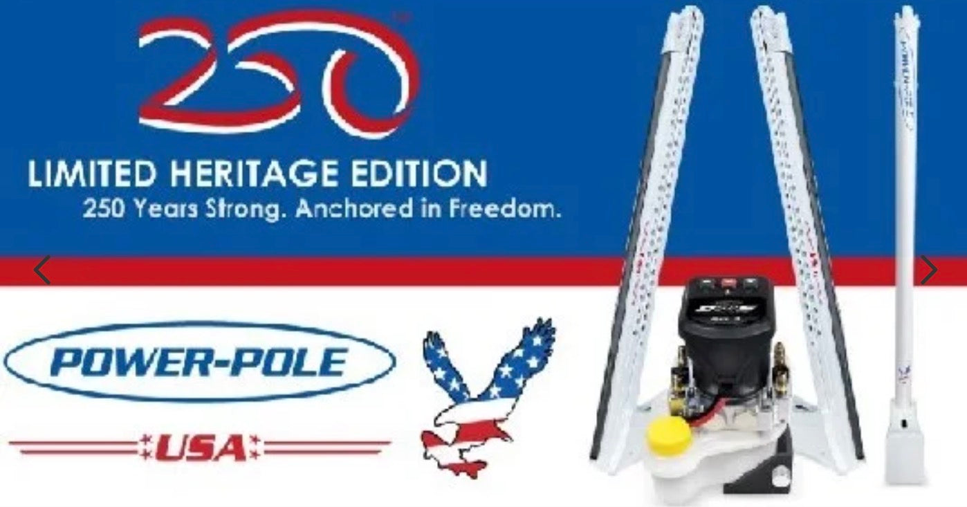 Power-Pole Blade ONE Pump BLS Dual Shallow Water Anchor System – 8 ft. | Heritage Edition (Red, White & Blue) | PP-2-BLS-8-250E